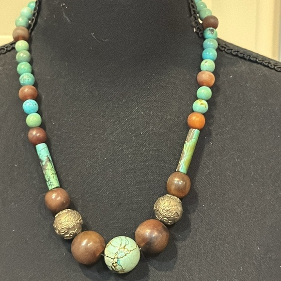 Bohemian Long Chunky Multi color Beaded Faux Turquoise Necklace - Picture 4 of 7